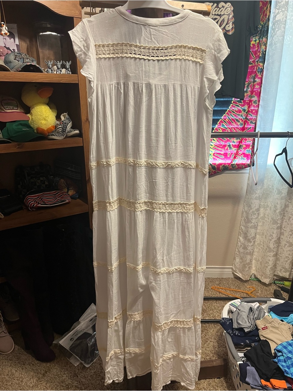 POL White Maxi Dress with Beige Trim - Picture 4 of 5
